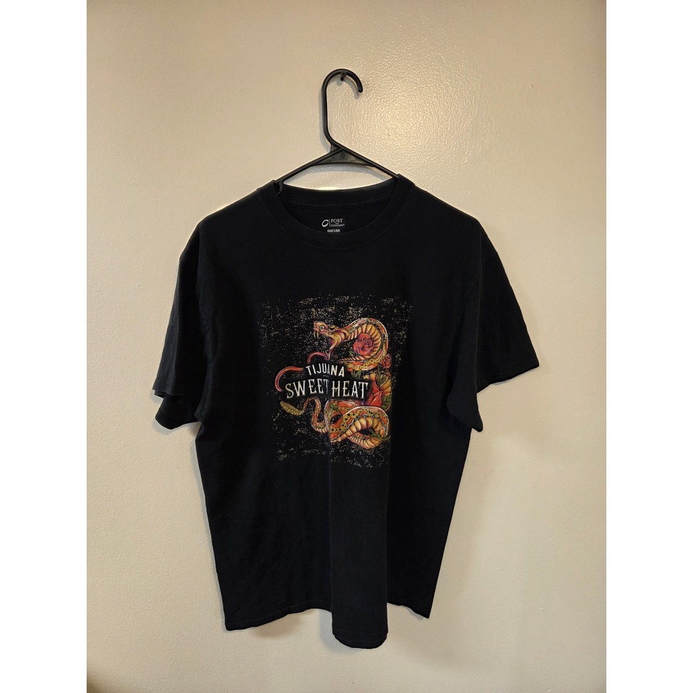 Port and Company Tijuana Sweet Heat Snake Rose Graphic T-Shirt Black Large